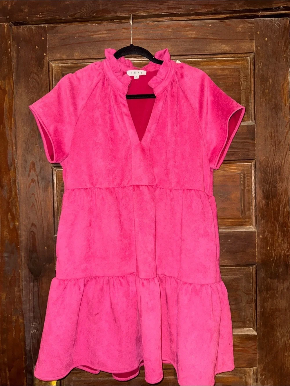 THML Hot Pink Tiered Ruffle Collar Dress